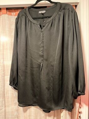 The Limited Black Long-Sleeve Henley Blouse